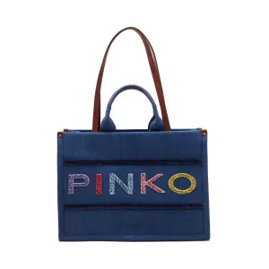 Джинсовая сумка-шоппер с вышивкой логотипа Pinko, синий