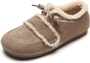 Женские зимние комфортные замшевые короткие мини-сапоги LUXINYU с амортизирующей стелькой из памяти и меховой подкладкой для работы и повседневной носки, Khaki