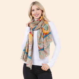 Легкий повседневный шарф с крупным цветочным узором Truedames, коричневый