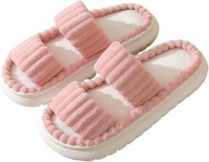 Женские пушистые тапочки с эффектом памяти, мягкие и теплые зимние домашние тапочки для женщин, для дома и улицы, милые открытые тапочки для невесты, удобные и модные тапочки для спальни, слайдеры, стильные подарки Baimiu, розовый