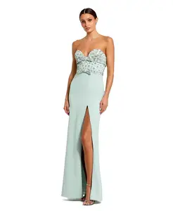Женское элегантное креповое платье с отделкой и разрезом до бедра Mac Duggal, зеленый
