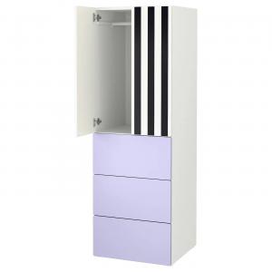 Гардероб SMÅSTAD/PLATSA IKEA, 60x57x181 см, цвет white stripe/lilac with