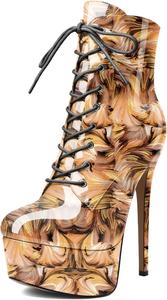 Женские ботильоны Esvowido с застежкой на шнуровке, платформой, высоким каблуком, круглым носком, шпилькой, короткие с боковой молнией, сексуальные ботильоны, Floral Brown