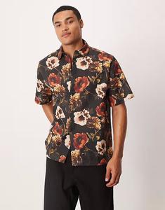 Свободная рубашка с цветочным принтом черного цвета Asos Design
