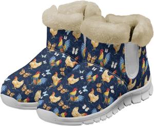 Зимние ботинки Chaqlin Rooster Snow для женщин, укороченные, теплые, с нескользящей подошвой, широкие, с флисовым плюшем, мягкие, легкие, повседневные, на плоской подошве, удобные, для улицы, Rooster Butterfly Pattern