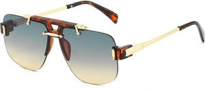 Квадратные солнцезащитные очки без оправы для женщин, модные, с прозрачными градиентными линзами, защита от УФ-излучения UV400, ретро-стиль, заклепки, мужские солнцезащитные очки 7019 Melrose, Green Yellow