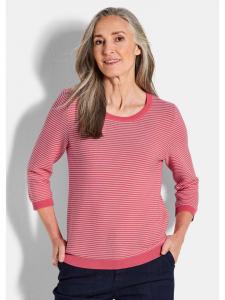 Вязаный свитер с короткими рукавами, полосатый свитер из хлопка в коралловом цвете с рисунком. GOLDNER