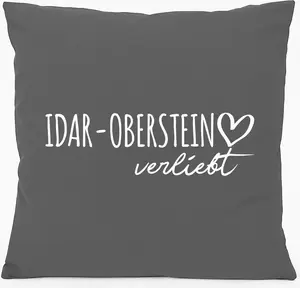 Подушка для дивана Huuraa Idar-Oberstein in Love Gift 40x40 см с наполнителем из хлопка стального серого цвета Idar-Oberstein Souvenir Hellweg Druckerei