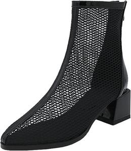 Женские сандалии-ботильоны Alyaafifa с каблуком 2 дюйма, удобным массивным блочным каблуком, закрытым квадратным носком, кожаной отделкой и задней молнией, нарядные летние туфли для вечеринки, мероприятия, выпускного или свидания, Black - E