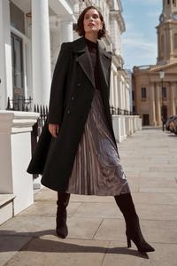 Двубортное пальто силуэта «песочные часы» с шерстью Love & Roses, черный