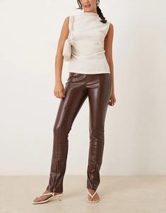 Узкие брюки ASOS DESIGN из искусственной кожи цвета помадки