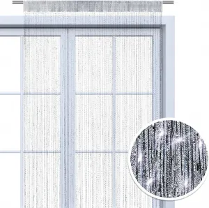 Шторы-нити 90x245 - блестящие, серебристо-серебряные, декоративные, прозрачные, полупрозрачные, рождественские. wometo