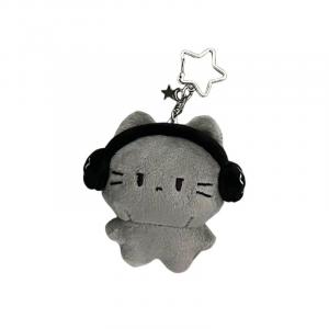 Плюшевый кулон наушники angry little gray cat dolls высота 8см Abay, серый