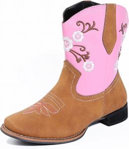 Женские вышитые ботинки ZBYY с цветочным рисунком, открытым носком, на низком каблуке, винтажные ковбойские ботинки, зимние короткие западные ботинки, 10.5 Pink