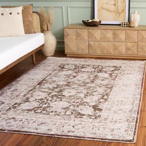 Ковер SAFAVIEH, 161 x 229 см, Vintage Oushak Collection, Ivory & Beige, дизайн Oriental Distressed, не линяет и прост в уходе, идеален для помещений с высокой проходимостью в гостиной, спальне (VOS230A)