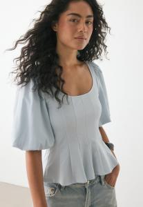 Блуза NA-KD PLEATED PUFF SLEEVE, Light Blue/Blue