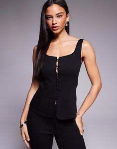 Топ из трикотажного твила с круглым вырезом черного цвета Asos Design