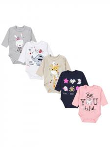 TupTam Универсальный боди с длинными рукавами и принтом в виде надписи, комплект из 5 штук, бежево-розовый цвет