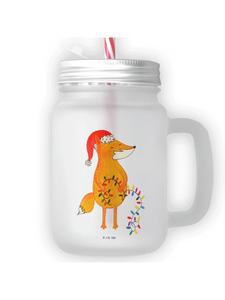 Стакан для питья Mason Jar с рождественским рисунком лисы (не скажешь) прозрачный Mr. & Mrs. Panda