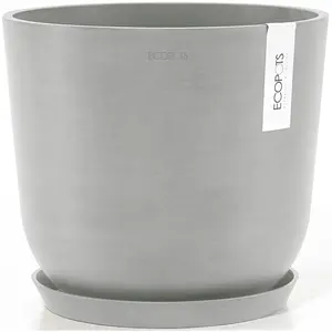 Цветочный горшок ECOPOTS «Осло 25 + система водоснабжения белый серый», для внутреннего и наружного применения: морозоустойчивый, ударопрочный и светостойкий