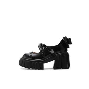 Туфли Мэри Джейн на массивном каблуке 9,5 см, женские, перламутровые, черные KNKW, Black