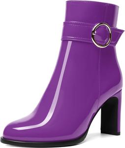 Женские ботинки MERRORI на молнии из лакированной кожи, с круглым носком, высокой платформой и каблуком 3,3 дюйма для путешествий, Purple