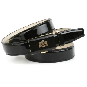 Кожаный ремень Anthoni Crown со стеклянной застежкой золотистого цвета, черный