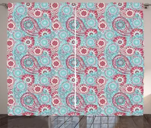 Винтажная штора в деревенском стиле ABAKUHAUS, восточные весенние цветы, присборенная тесьма для спальни с петлями и крючками, 280 x 245 см, нежно-розовый с голубым оттенком Abakuhaus