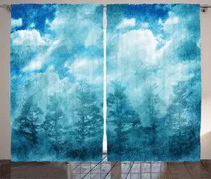 Штора ABAKUHAUS Blue Rustic, Небо в стиле гранж, туманная ночь, универсальные ленточные шторы для гостиной с петлями и крючками, 280 x 245 см, сине-бирюзовый Abakuhaus