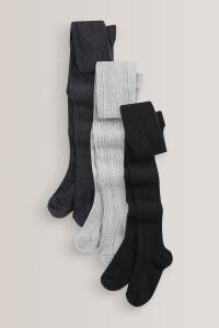 Комплект из 3 пар колготок косой вязки с высоким содержанием хлопка Next, черный