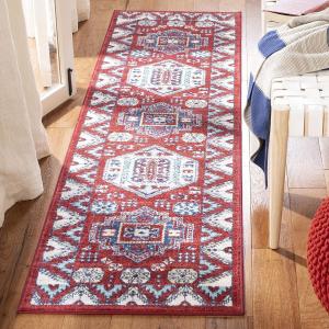 Ковер-дорожка SAFAVIEH, 61 x 244 см, коллекции Kazak, Red & Blue, традиционный дизайн, не линяет и прост в уходе, идеален для помещений с высокой проходимостью в гостиной, спальне (KZK118R)