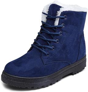 Женские зимние ботильоны MIOKE с мехом, плоской подошвой и высокой шнуровкой, из искусственной замши, с низким каблуком, теплая хлопковая подкладка, стильные короткие ботинки, Blue-Fur Lined