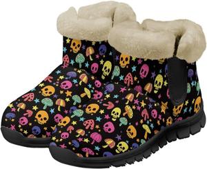 Женские зимние ботинки Jeiento Sugar Skull с цветами, пушистые, утепленные, с нескользящей подошвой, Ss