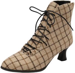 Ботильоны DINTAHA на низком каблуке с фантазийным замшевым эффектом, шнуровкой и заостренным носком, Beige