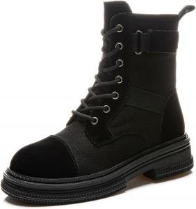 No Brand Женские ботильоны на шнуровке с высокой платформой - модные осенние ботинки из натуральной кожи с толстой подошвой и каблуком - повседневные универсальные узкие ботинки в стиле милитари, черные, размер 39