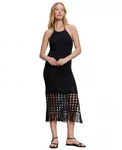 Женское платье-променад из хлопка с бахромой по низу, связанное крючком Sanctuary, черный