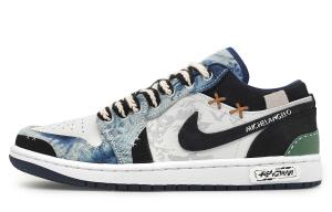 Jordan Эйр 1 амортизирующие противоскользящие и износостойкие низкие винтажные баскетбольные кроссовки мужские сине-черные, цвет Blue Black