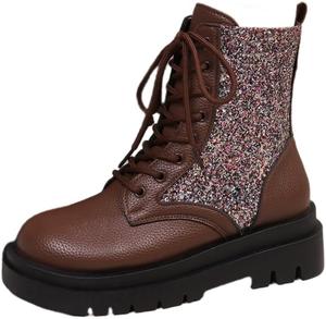 Женские ретро ботинки большого размера с круглым носком, на шнуровке и с толстой подошвой SPKFHD, Deep Brown