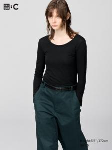Футболка HEATTECH Extra Warm с овальным вырезом Uniqlo, 09 black