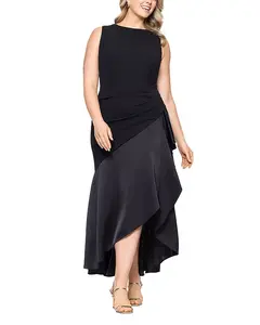 Платье с оборками из смешанных материалов. Betsy & Adam, черный