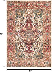 Ковер SAFAVIEH, 155 x 227 см, Kashan Collection, Ivory & Blue, традиционный восточный дизайн, не линяет и прост в уходе, идеален для помещений с высокой проходимостью в гостиной, спальне (KSN305B)