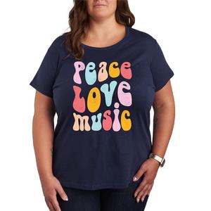 Футболка Plus Peace Love Music с потертым рисунком, темно-синий