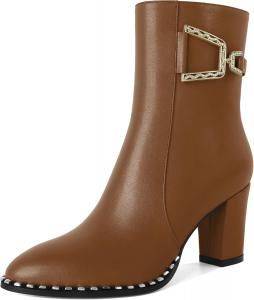 Younton Женские ботильоны на массивном каблуке, модные ботинки с бусинами, боковая молния, округлый носок, подходящие для работы, официального стиля, с 3-дюймовым каблуком, стильные и трендовые ботильоны