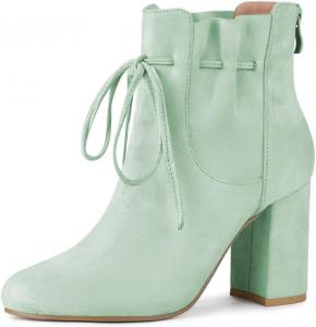 Wansseny Женские стильные массивные ботильоны на высоком каблуке с эластичной шнуровкой, круглым носком, удобные повседневные и вечерние ботинки, размер 4-16 US