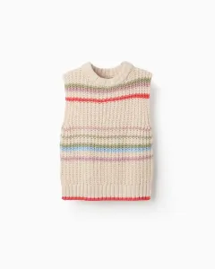 Вязаный полосатый жилет для девочки Zippy, бежевый/розовый