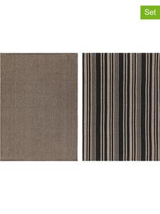 Maku Комплект из 2 кухонных полотенец бежево-черного цвета - (Д)70 x (Ш)50 см