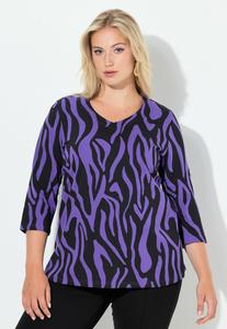 Топ Ulla Popken ZEBRA PATTERN CLASSIC V-NECK 3/4 SLEEVE, Purple