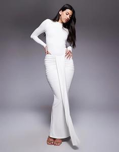 Юбка макси Wanderdoll Nara, вторая кожа, с драпировкой спереди, белый цвет