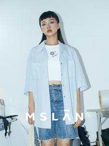 Рубашка шелковая MSlan 2024 с двумя карманами и короткими рукавами, синий