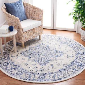 Ковер SAFAVIEH, 244 x 244 см, Metro Collection, круглый, Blue & Ivory, ручной работы из шерсти, идеален для гостиной, столовой, спальни (MET874M)